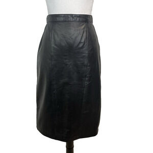 Vintage Evan Davies Black Cow Leather Skirt size 10 Straight Pencil Knee Biker